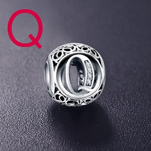 Sterling Silver Vintage Clear Letter Bead Charms | Fit Pandora Women Charm Bracelets Silver Jewelry - Vintage tees for Women