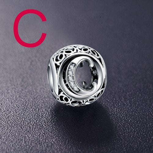 Sterling Silver Vintage Clear Letter Bead Charms | Fit Pandora Women Charm Bracelets Silver Jewelry - Vintage tees for Women