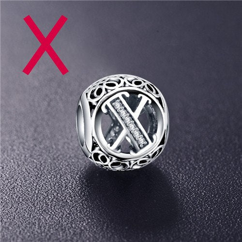 Sterling Silver Vintage Clear Letter Bead Charms | Fit Pandora Women Charm Bracelets Silver Jewelry - Vintage tees for Women