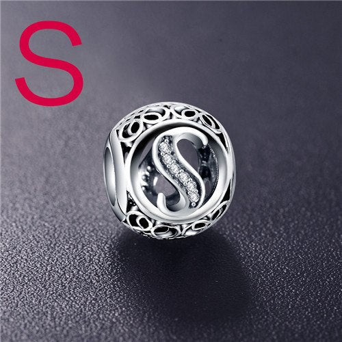 Sterling Silver Vintage Clear Letter Bead Charms | Fit Pandora Women Charm Bracelets Silver Jewelry - Vintage tees for Women
