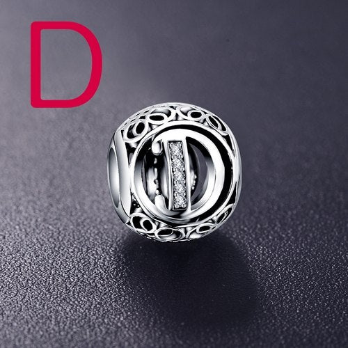 Sterling Silver Vintage Clear Letter Bead Charms | Fit Pandora Women Charm Bracelets Silver Jewelry - Vintage tees for Women