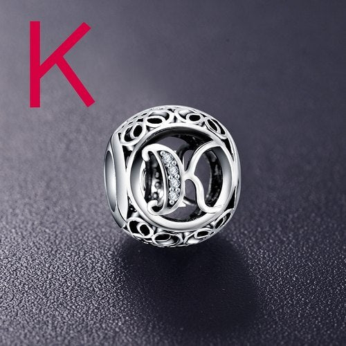 Sterling Silver Vintage Clear Letter Bead Charms | Fit Pandora Women Charm Bracelets Silver Jewelry - Vintage tees for Women