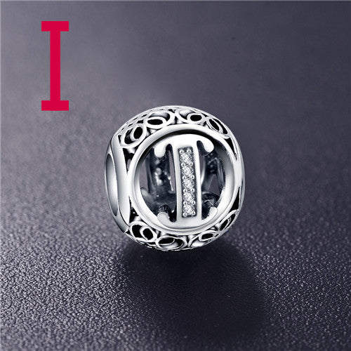 Sterling Silver Vintage Clear Letter Bead Charms | Fit Pandora Women Charm Bracelets Silver Jewelry - Vintage tees for Women