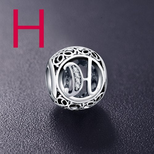 Sterling Silver Vintage Clear Letter Bead Charms | Fit Pandora Women Charm Bracelets Silver Jewelry - Vintage tees for Women