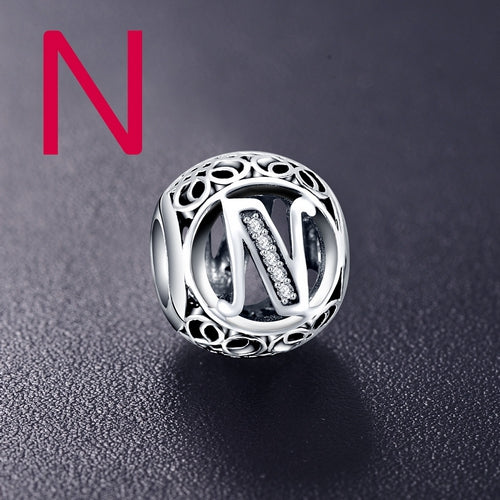 Sterling Silver Vintage Clear Letter Bead Charms | Fit Pandora Women Charm Bracelets Silver Jewelry - Vintage tees for Women