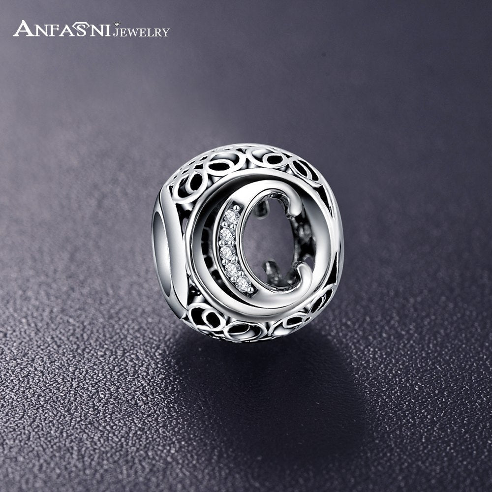 Sterling Silver Vintage Clear Letter Bead Charms | Fit Pandora Women Charm Bracelets Silver Jewelry - Vintage tees for Women