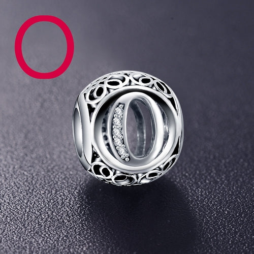 Sterling Silver Vintage Clear Letter Bead Charms | Fit Pandora Women Charm Bracelets Silver Jewelry - Vintage tees for Women