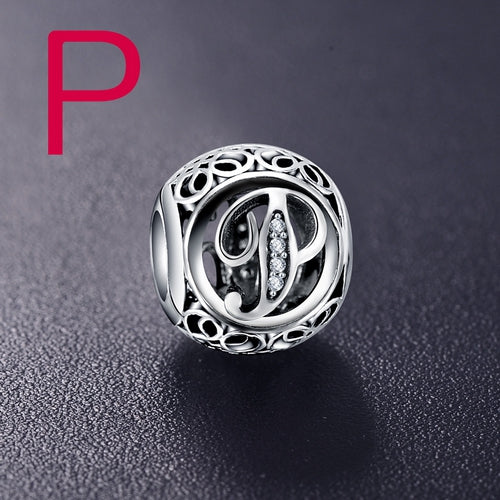 Sterling Silver Vintage Clear Letter Bead Charms | Fit Pandora Women Charm Bracelets Silver Jewelry - Vintage tees for Women