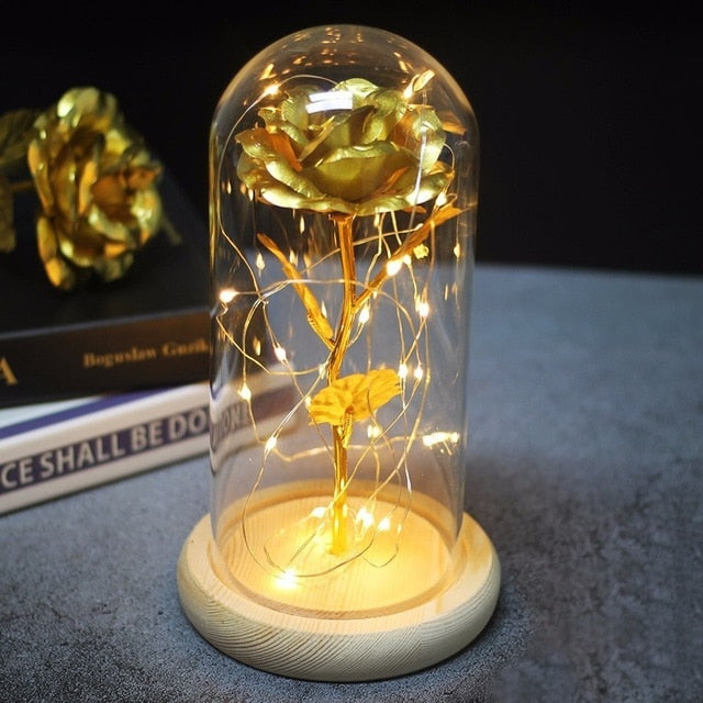 Beauty And Beast Rose In Flask Led Rose Flower Light Black Base Glass Dome Best For Mother's Day Valentines Day Gift - Vintage tees for Women