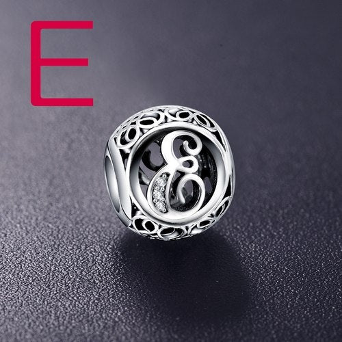 Sterling Silver Vintage Clear Letter Bead Charms | Fit Pandora Women Charm Bracelets Silver Jewelry - Vintage tees for Women