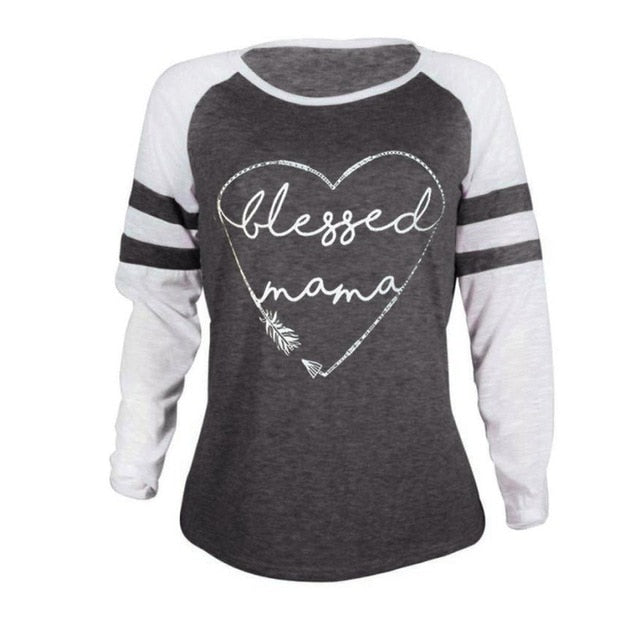 Blessed Mama Women's Long Sleeve Vintage Patchwork T-Shirt - Vintage tees for Women