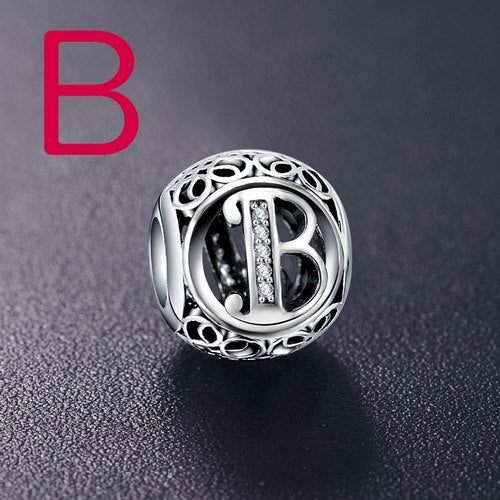 Sterling Silver Vintage Clear Letter Bead Charms | Fit Pandora Women Charm Bracelets Silver Jewelry - Vintage tees for Women