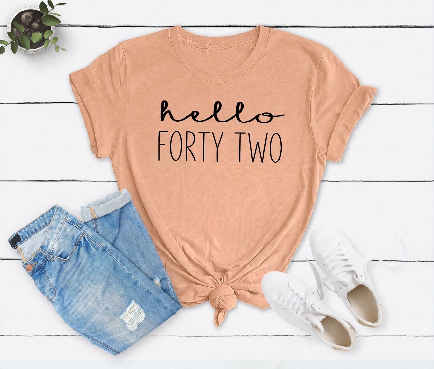 Hello FORTY TWO Birthday Shirt | 42nd Birthday Party T-Shirt Cotton - XMAXVOGUE