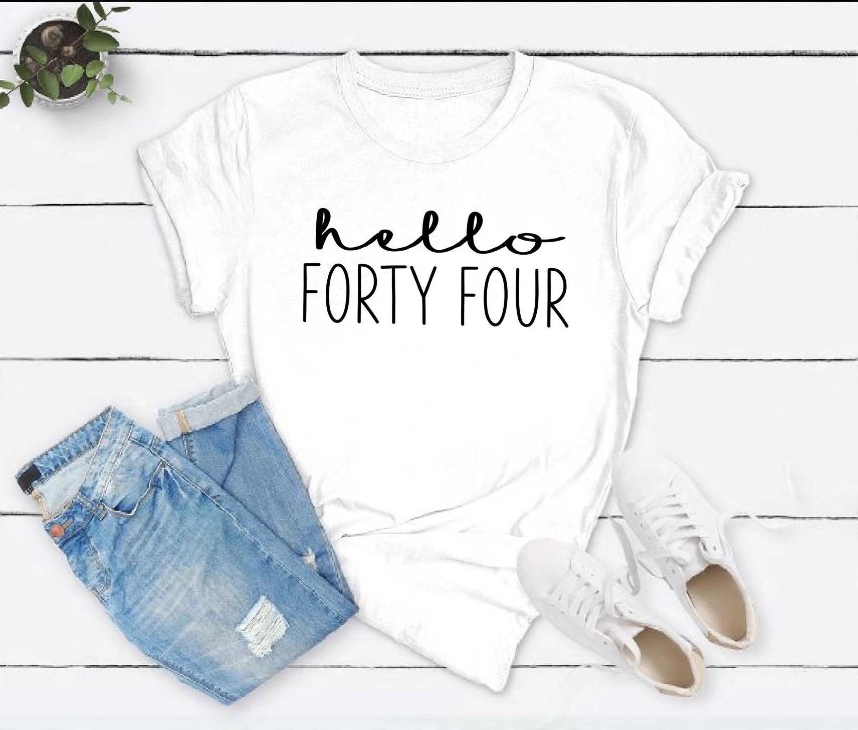 Hello FORTY FOUR Birthday Shirt | 44th Birthday Party T-Shirt Cotton - XMAXVOGUE