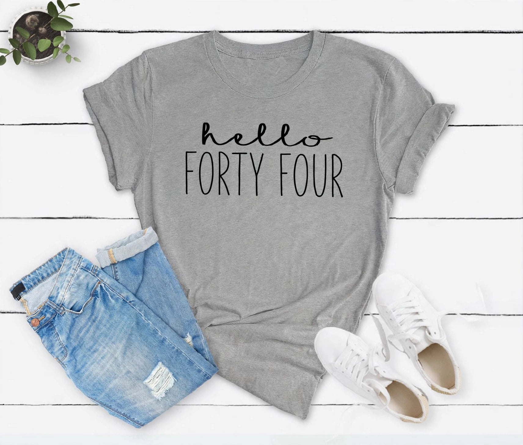 Hello FORTY FOUR Birthday Shirt | 44th Birthday Party T-Shirt Cotton - XMAXVOGUE
