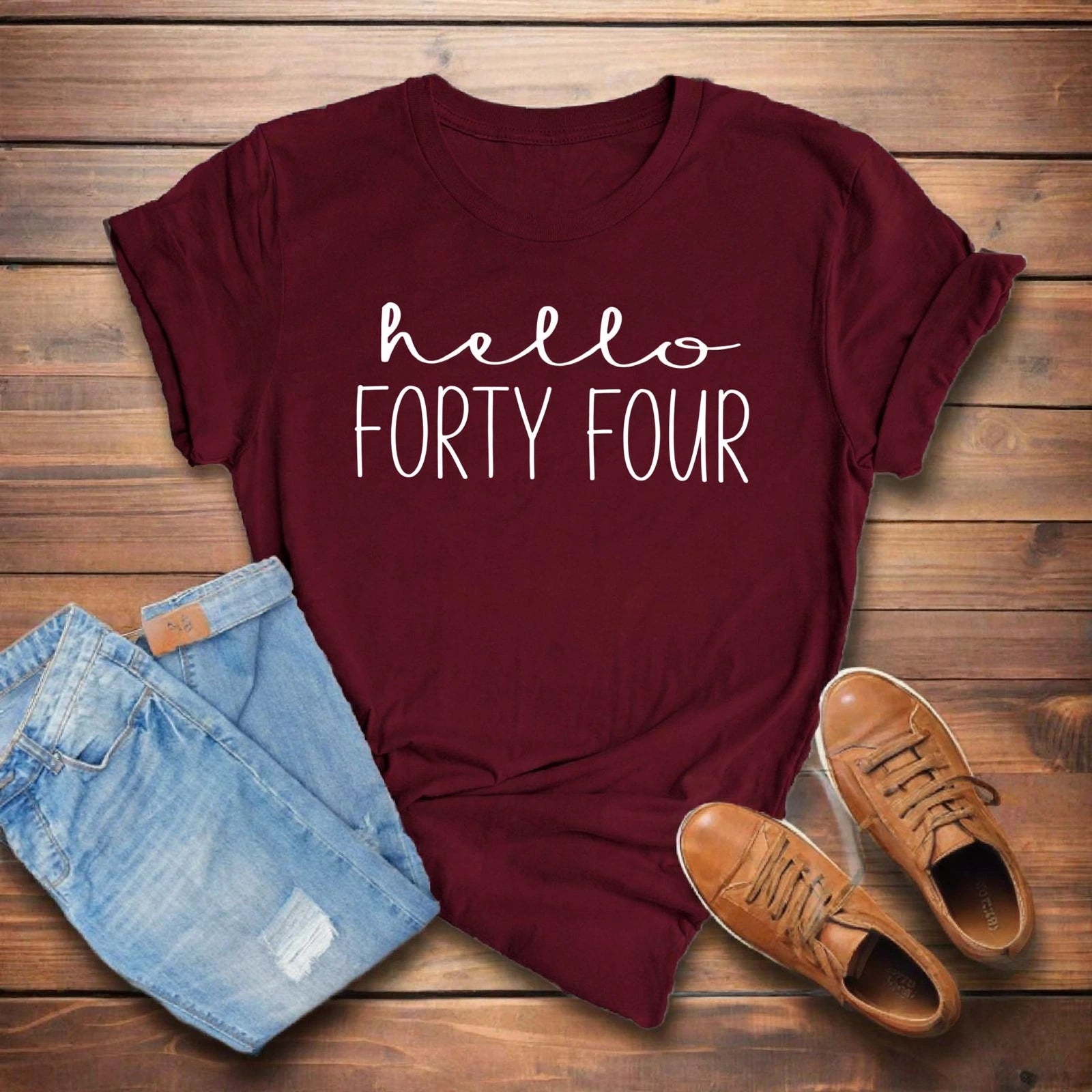Hello FORTY FOUR Birthday Shirt | 44th Birthday Party T-Shirt Cotton - XMAXVOGUE