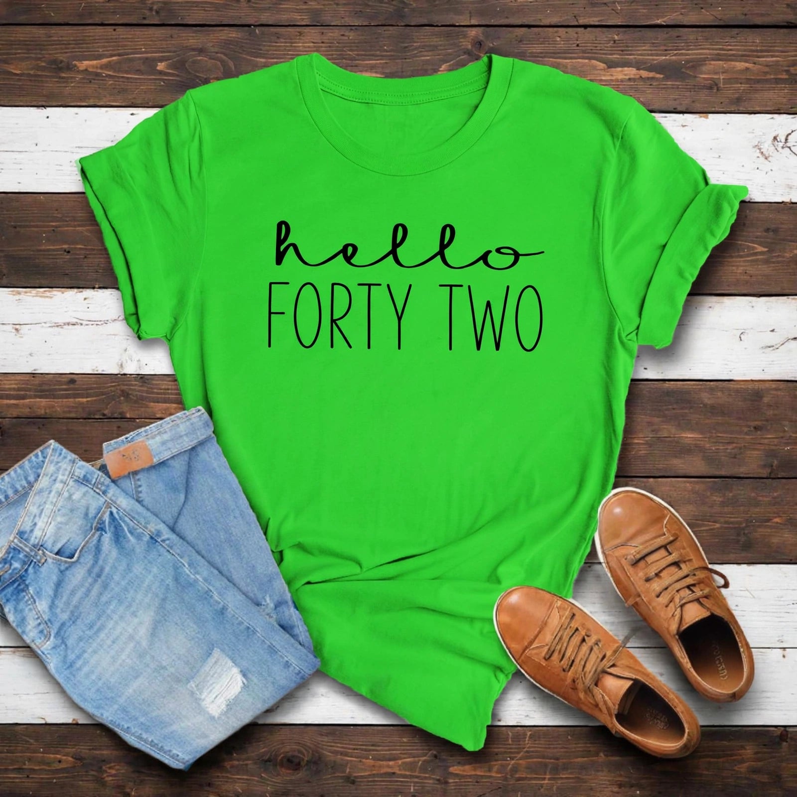 Hello FORTY TWO Birthday Shirt | 42nd Birthday Party T-Shirt Cotton - XMAXVOGUE