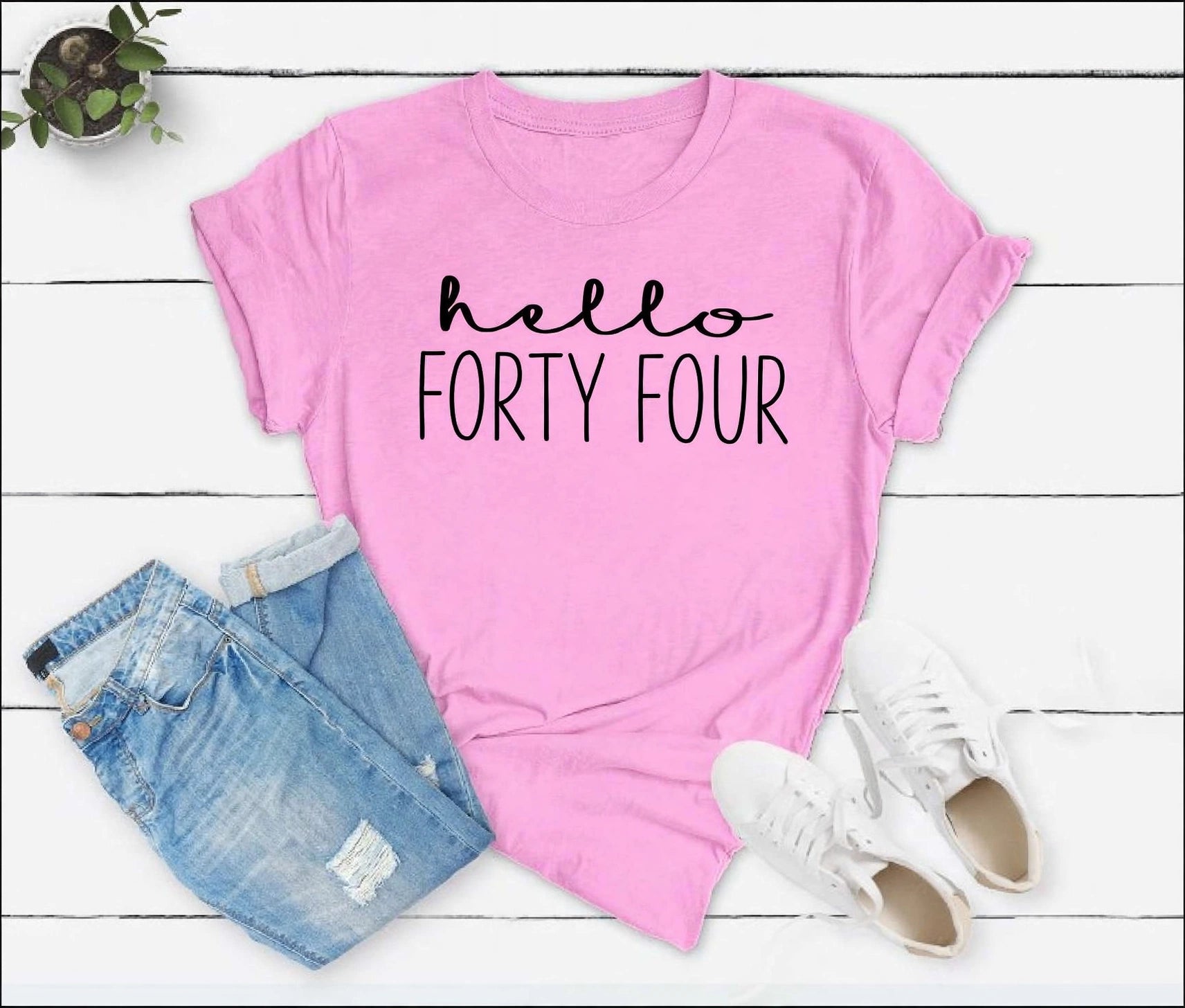 Hello FORTY FOUR Birthday Shirt | 44th Birthday Party T-Shirt Cotton - XMAXVOGUE