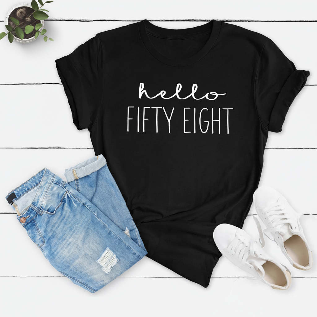 Hello Fifty Eight 58th Birthday T-Shirt in Soft Cotton - XMAXVOGUE