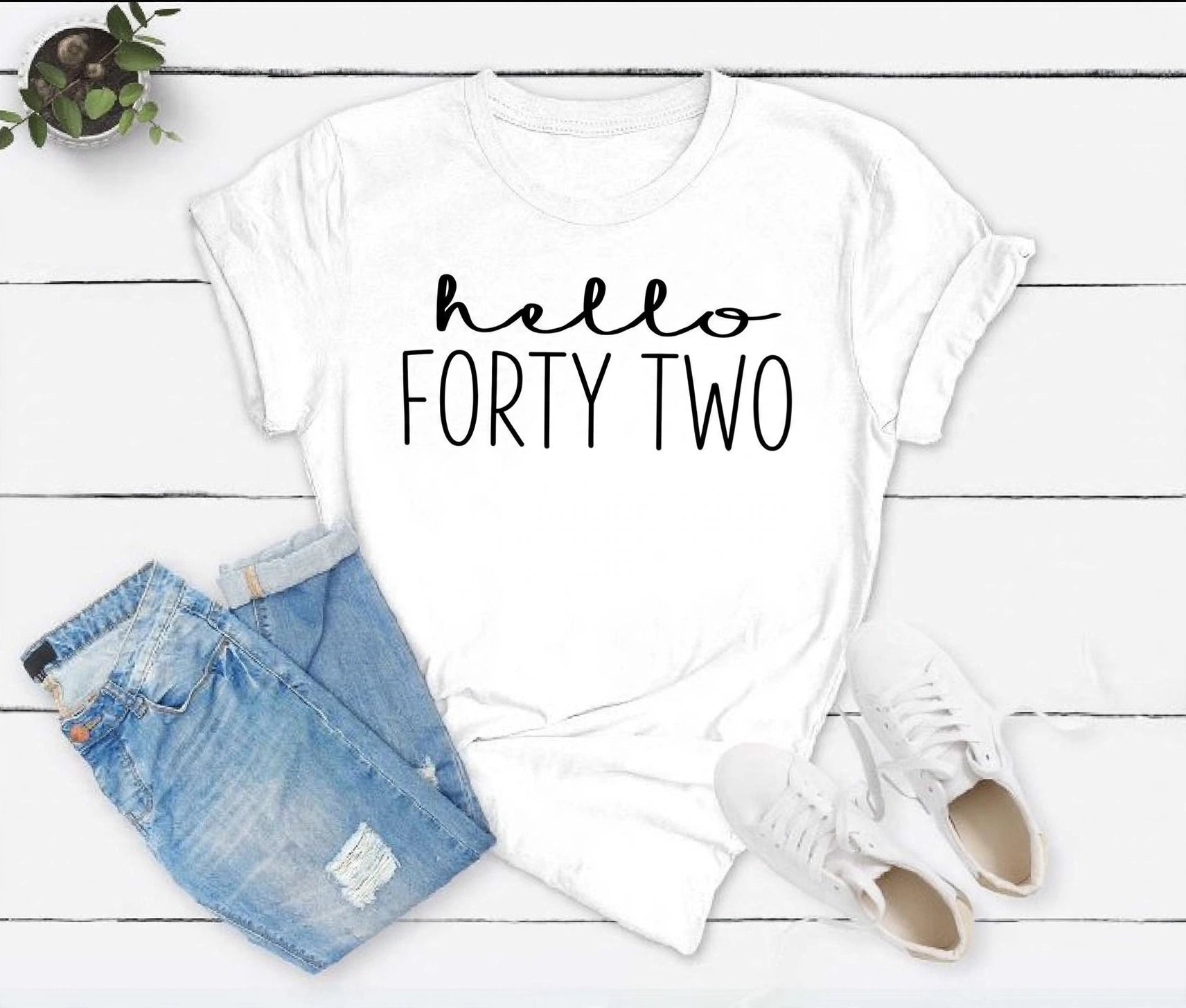 Hello FORTY TWO Birthday Shirt | 42nd Birthday Party T-Shirt Cotton - XMAXVOGUE