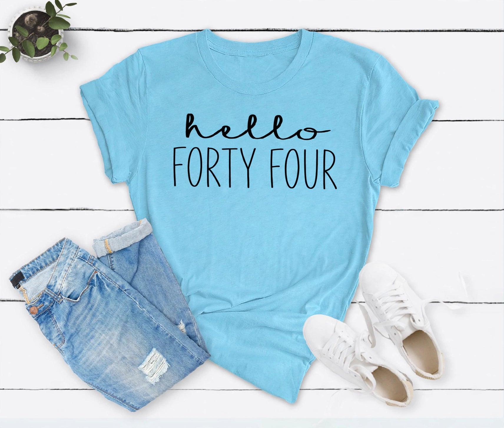 Hello FORTY FOUR Birthday Shirt | 44th Birthday Party T-Shirt Cotton - XMAXVOGUE
