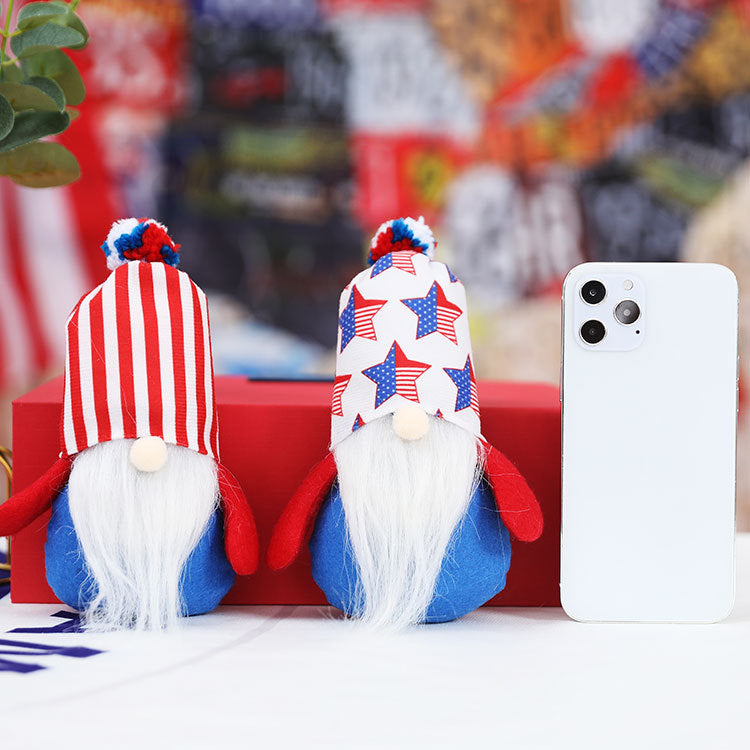 New American National Day Pentagram Rudolph Dwarf Plush Doll Ornament Faceless Old Man Stripes - Vintage tees for Women