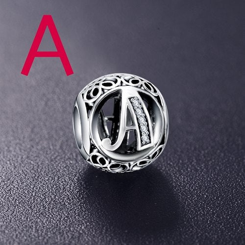 Sterling Silver Vintage Clear Letter Bead Charms | Fit Pandora Women Charm Bracelets Silver Jewelry - Vintage tees for Women