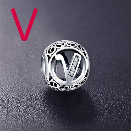 Sterling Silver Vintage Clear Letter Bead Charms | Fit Pandora Women Charm Bracelets Silver Jewelry - Vintage tees for Women