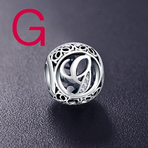 Sterling Silver Vintage Clear Letter Bead Charms | Fit Pandora Women Charm Bracelets Silver Jewelry - Vintage tees for Women