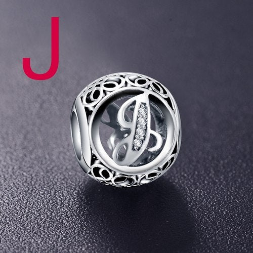 Sterling Silver Vintage Clear Letter Bead Charms | Fit Pandora Women Charm Bracelets Silver Jewelry - Vintage tees for Women