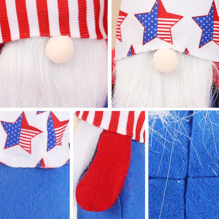 New American National Day Pentagram Rudolph Dwarf Plush Doll Ornament Faceless Old Man Stripes - Vintage tees for Women