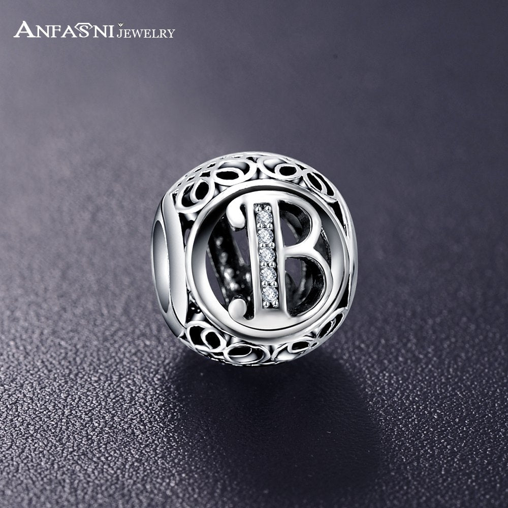 Sterling Silver Vintage Clear Letter Bead Charms | Fit Pandora Women Charm Bracelets Silver Jewelry - Vintage tees for Women