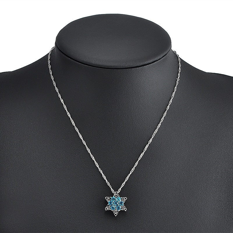 Charm Vintage lady Blue Crystal Snowflake | Zircon Flower Silver Necklaces & Pendants gift for Women - Vintage tees for Women