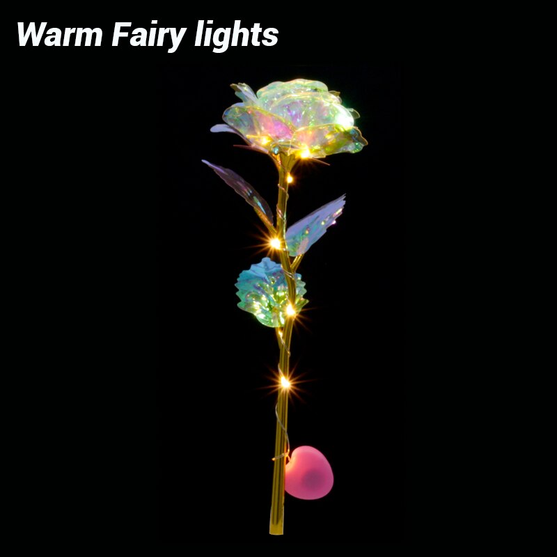Romantic Colorful LED Fairy Rose Artificial Galaxy Rose Flowers for Girl Friend Valentine's Day Gift Wedding Party Home Decor - Vintage tees for Women