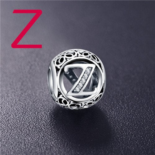 Sterling Silver Vintage Clear Letter Bead Charms | Fit Pandora Women Charm Bracelets Silver Jewelry - Vintage tees for Women