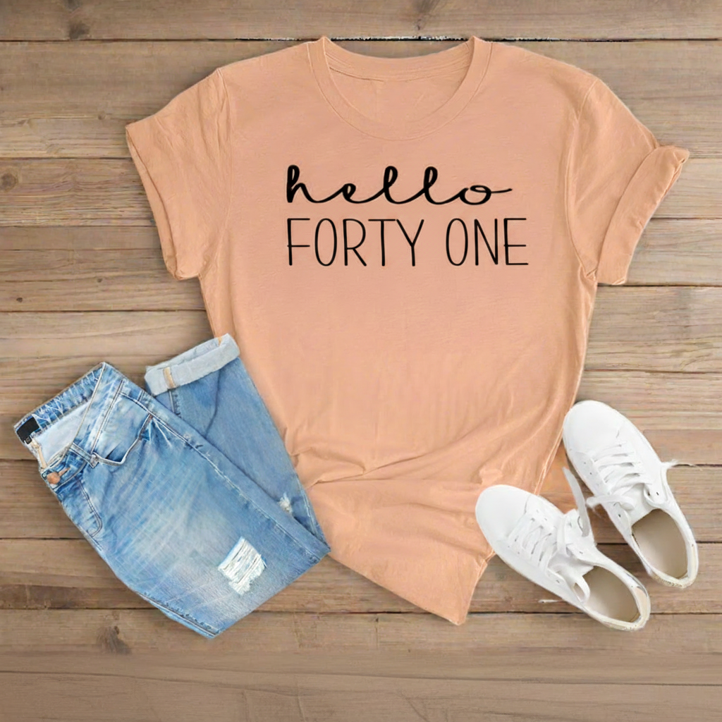 Hello FORTY ONE Birthday Shirt | 41st Birthday Party T-Shirt Cotton - XMAXVOGUE