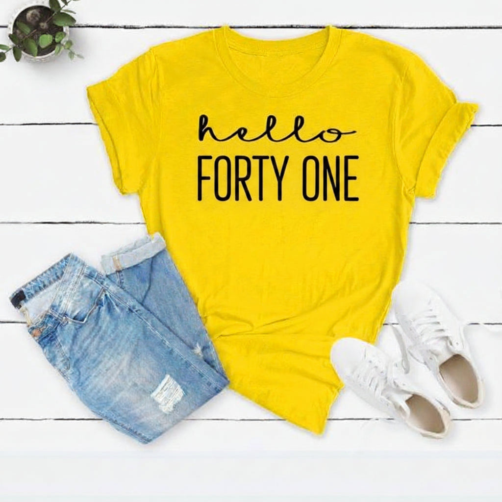 Hello FORTY ONE Birthday Shirt | 41st Birthday Party T-Shirt Cotton - XMAXVOGUE