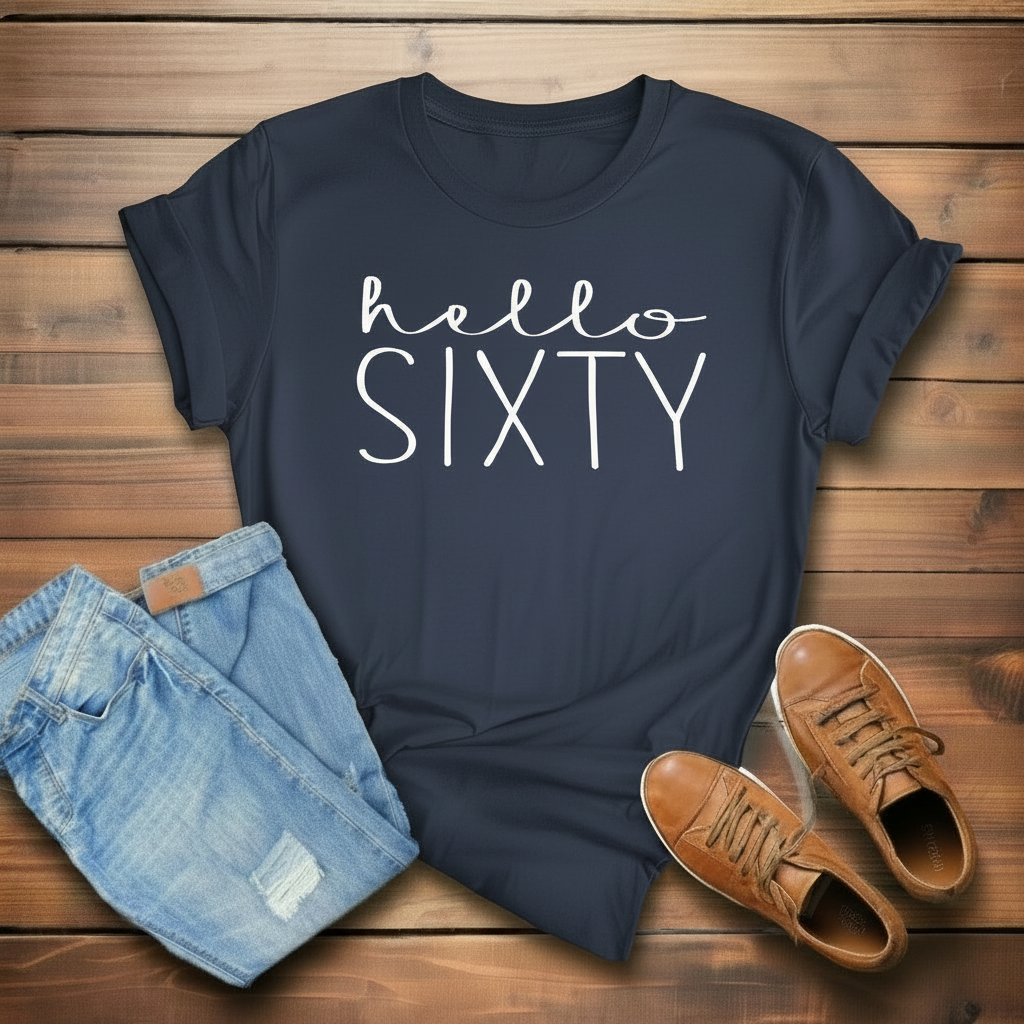 Hello Sixty Birthday Shirt | 60th Birthday Party T-Shirt Cotton