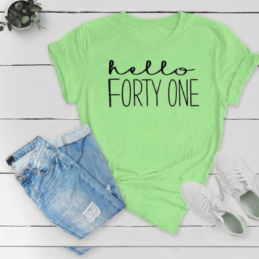 Hello FORTY ONE Birthday Shirt | 41stBirthday Party T-Shirt Cotton - XMAXVOGUE
