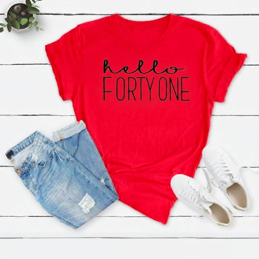 Hello FORTY ONE Birthday Shirt | 41st Birthday Party T-Shirt Cotton - XMAXVOGUE